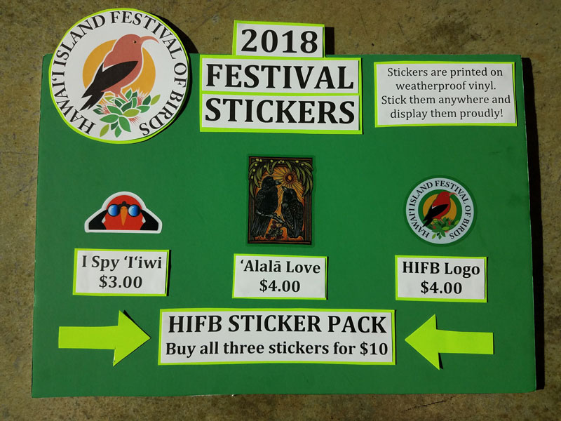 board displaying 2018 Festival Stickers for Sale